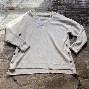 Maurices Cream V-Neck Sweater with Button Details